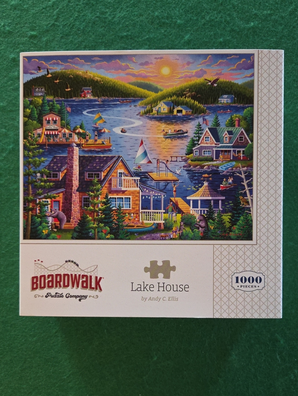 Boardwalk Lake House 1000-Piece Jigsaw Puzzle - Colorful Lake Scene